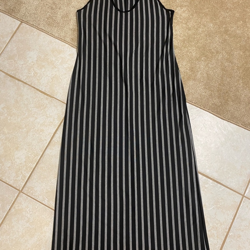 Black and Gray Striped Maxi Dress
